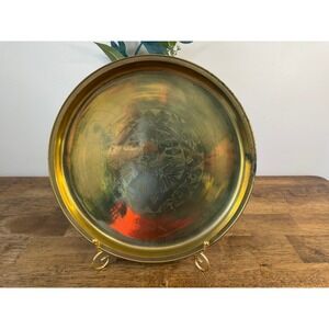 Vintage Etched Brass Bird Wall Plate Decorative Tray Hanging Boho Decor Retro
